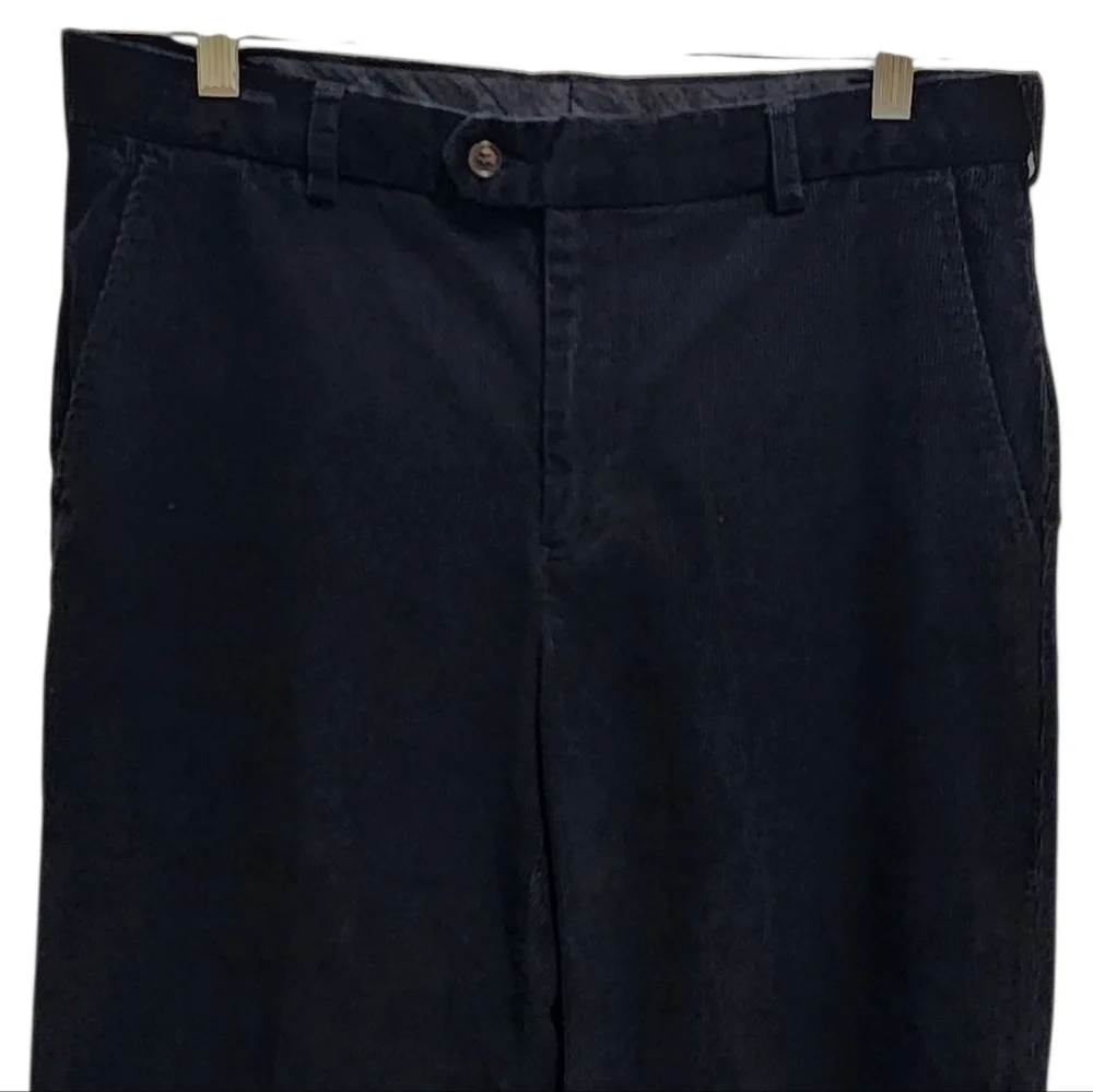 Geoffrey Beene Pants Mens 34x30 Black Cotton Corduroy Straight Flat Zip Preppy